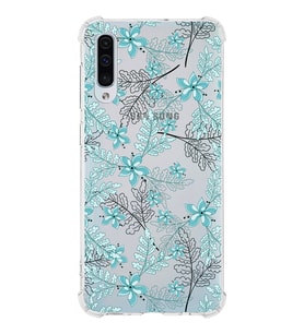 Samsung Galaxy A30s Uyumlu Köşe Korumalı Antişok Kapak Floral Su Yeşili Tasarımlı Şeffaf Kılıf