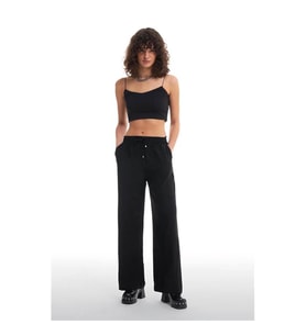 Quzu Beli Lastikli Bol Paça Siyah Kadın Pantolon 70858