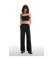 Quzu Beli Lastikli Bol Paça Siyah Kadın Pantolon 70858