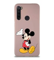 Xiaomi Redmi Note 8 Soft Premier Kapak Mickey Mouse-C Tasarımlı Silikon Kılıf - Pudra (Şeffaf)