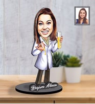 Kişiye Özel Kimyager Karikatürlü İki Katmanlı Ahşap Biblo  Bayan-1