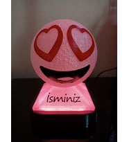 Kişiye Özel Hediyelik Isimli Kalpli Gözler Emoji Dekoratif Led Lamba - Adaptörlü (Pembe)
