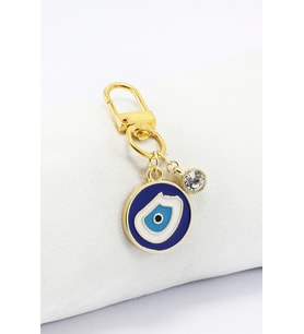 Metal Nazar Boncuğu Tek Taşlı Klipsli Cüzdan Süsü Charm Çanta Süsü Anahtarlık