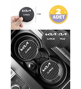 Kia Clarus Siyah Karbon Bardak Altlığı Kia Logolu Clarus Yazılı Dayanıklı 7 cm Tasarımı 2 Adet