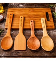 BK Gift 5’li Doğal Ahşap Bambu Kesme Tahtası ve Servis Seti – Kepçe, Pilav Kaşığı, Spatula, Kaşık Mutfak Seti