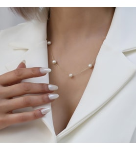 925 Ayar Gümüş Creamrose Tatlısu İncisi Kolye-7mm (Gold)