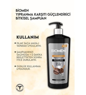 Biomen Kuru ve Yıpranmış Saçlar İçin Kafein ve Arjinin İçeren Doğal Güçlendirici Şampuan