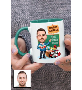 Erkek Edebiyat Öğretmenine Hediye Karikatürlü Yeşil Kupa Bardak