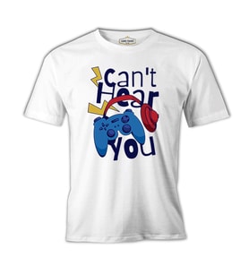 Game Joystick Can't Hear You Beyaz Erkek Tshirt