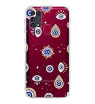 PrintiFy Samsung Galaxy M31 ile Uyumlu Nazar Boncuğu 5  Kamera Korumalı Şeffaf Silikon Kılıf