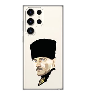 Samsung Galaxy S24 ULTRA Uyumlu Mustafa Kemal Atatürk Desenli Şeffaf Telefon Kılıfı