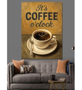 It'S Coffee O'Clock Yazılı Afiş Dekoratif Kanvas - Mdf Ahşap Tablo