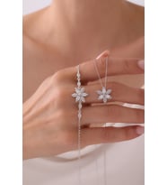 Gümüş Zambak Çiçeği Kolye & Bileklik Seti - 925 Ayar Gümüş Set