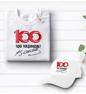 BK Gift 100. Yıl Hatırası Beyaz Tişört ve Şapka Hediye Seti-5, 29 Ekim Hediyesi, Cumhuriyet Bayramı, 100.Yıl Hediyesi