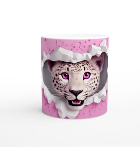 Pembe Gözlü Kar Leoparı Temalı Baskılı Kupa Bardak