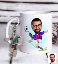 BK Gift Kişiye Özel Bordo-Mavi Futbolcu Karikatür ve Formalı Metal Anahtarlık Hediye Seti