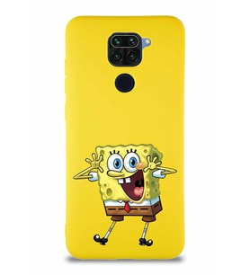 Xiaomi Redmi Note 9 Soft Premier Kapak Sünger Bob Tasarımlı Silikon Kılıf - Sarı (Şeffaf)