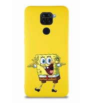Xiaomi Redmi Note 9 Soft Premier Kapak Sünger Bob Tasarımlı Silikon Kılıf - Sarı (Şeffaf)