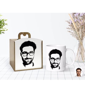 BK Gift Kişiye Özel Ahşap Kutuda Erkek Silüet Tasarımlı Beyaz Kupa Bardak-1