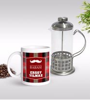 BK Gift Kişiye Özel Dünyanın En İyi Babası Tasarımlı Kupa & French Press Seti-4 (Model 1)