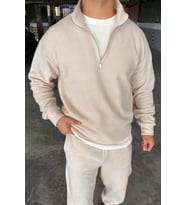 Unisex Slimfit Yarım Fermuarlı Dik Yaka Polar Sweatshirt