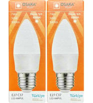 (2 Adet) Osaka 7W (50W) 6500K (Beyaz Işık) E27 Duylu (Kalın Duy) Mum Led Ampul