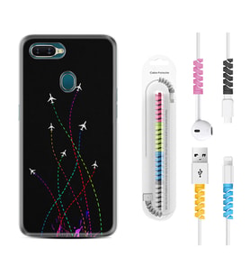Oppo A5S A15 A16 A54 A55 A73 A74 Kılıf Kablo Koruma Spiral Silikon Line Planet 1736