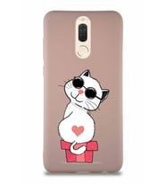 Huawei Mate 10 Lite Soft Premier Kapak Coolcat Tasarımlı Silikon Kılıf - Pudra (Şeffaf)