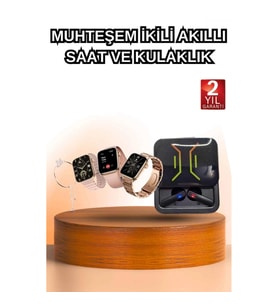 Mey İthalat® Wireless Şarjlı Akıllı Saat ve Dijital Göstergeli Kablosuz Bluetooth Kulaklık Nabız Ölç