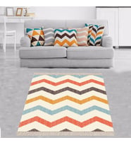 Renkli Zigzag Desenli Dijital Baskı Yıkanabilir Kaymaz Taban Leke Tutmaz Modern Zigzaglı Salon Halıs (Çok Renkli)