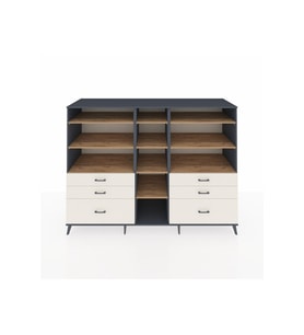 Kronos Dolap 10 Raflı 6 Çekmeceli  220x59x163 Antrasit-Çam/Aytaşı
