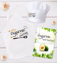 BK Gift Kişiye Özel Mutfak Önlüğü Aşçı Şapkası ve Tarif Defteri Hediye Seti Model 3