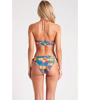 Kadın Bikini Takımı Straplez Yaka Bağlamalı Kapsız Düşük Bel High Leg Kesim Geometrik Desenli