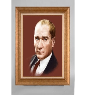 Altın Varaklı Çerçeveli Paspartulu Atatürk Tablo a589 (Gold)