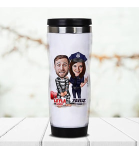 Kişiye Özel Biz Bize Mahkumuz Yıldönümü Hediyesi Karikatürlü Termos Bardak