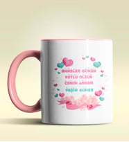 Kişiye Özel Anneler Günün Kutlu Olsun 14 Temalı Pembe Kupa Bardak (Pembe)