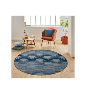 Eliana Home Baskılı, Yıkanabilir Kaymaz Taban Yuvarlak Halı LNA7172 120x120 cm (Mavi)