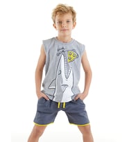 Pizzacı Köpekbalığı Erkek Çocuk T-shirt Şort Takım (Gri)