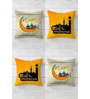 Cami Hilal Ramazan Tema Eid Mübarak Gizli Fermuarlı Kırlent Kılıfı Koltuk Yastık Kılıfı Takım(4adet) (Sarı)