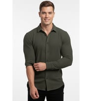 DeepSEA Haki Slim Fit Örme Kumaş Likralı Erkek Gömlek – Nefes Alan Esnek ve Modern Tasarım 2602604