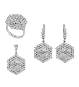 Gümüş Zirkon Taşlı Altıgen Bayan Set (Standart)