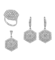 Gümüş Zirkon Taşlı Altıgen Bayan Set (Standart)