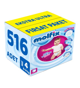 Molfix Külot Bebek Bezi Beden:4 (9-14Kg) Maxi 516 Adet Ekstra Ultra Fırsat Pk