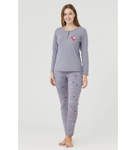 Kadın 05020 Uzun Kol % 100 Pamuk Raporlu İnterlok Pijama Takımı