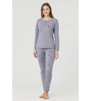 Kadın 05020 Uzun Kol % 100 Pamuk Raporlu İnterlok Pijama Takımı