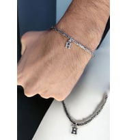 925 Ayar Gümüş 2 mm Harfli Kare Kral Bileklik