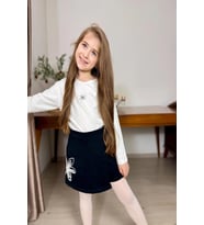 Nakışlı Şort Etekli 2li Kız Çocuk Takım (Siyah)