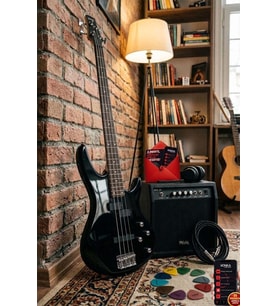 Midex MBG-400BK-20AMP 4 Telli Bas Gitar ve 20W Amfi Kulaklık Full Set