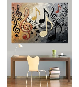 Modern Sanat Renkli Müzik Notaları Dekoratif Kanvas - Mdf Ahşap Tablo