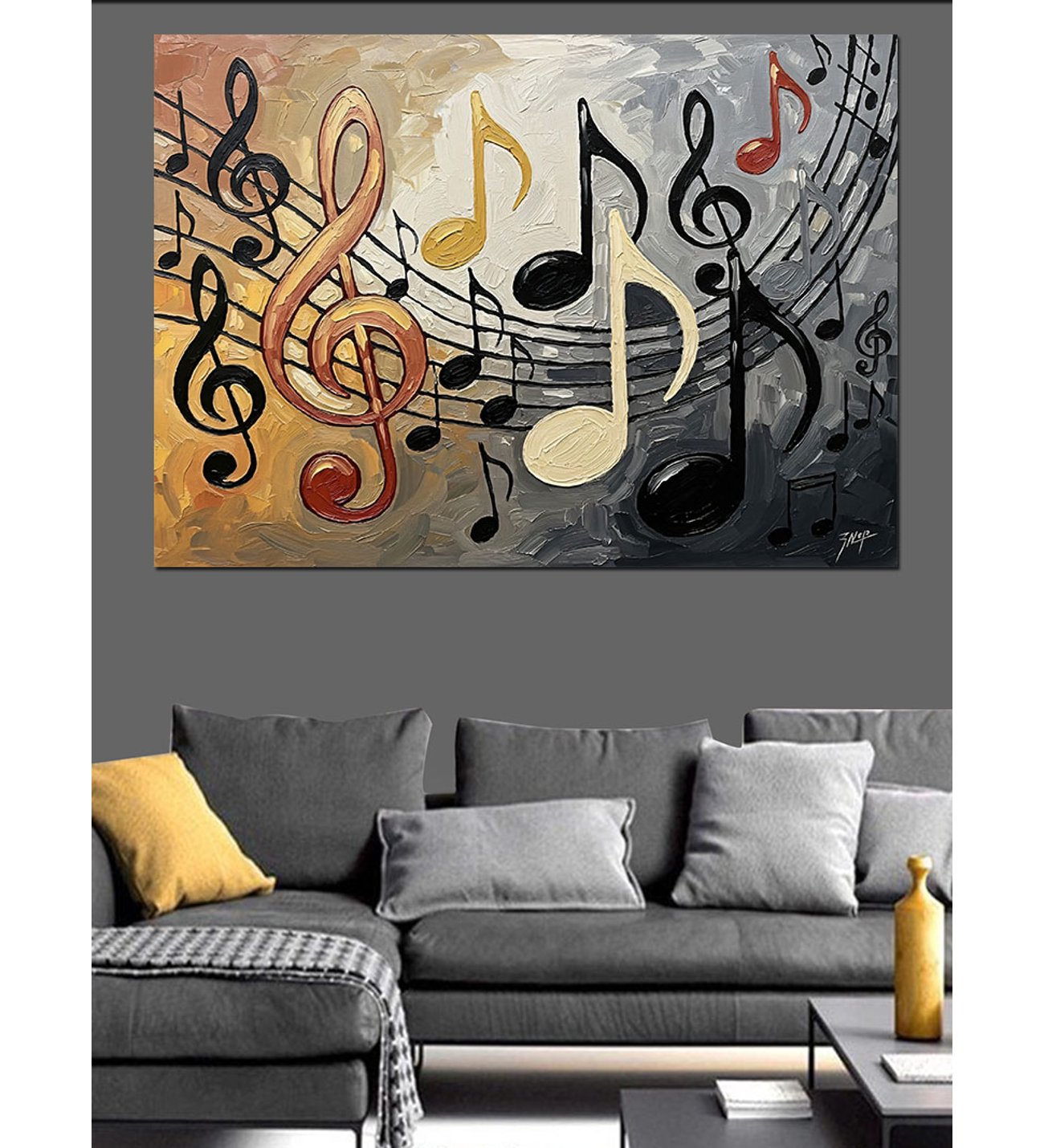 Modern Sanat Renkli Müzik Notaları Dekoratif Kanvas - Mdf Ahşap Tablo